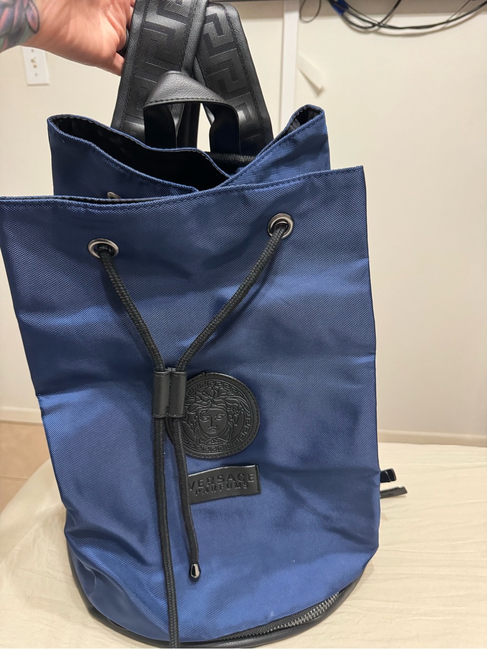Versace Parfums Collection Blue Drawstring Backpack